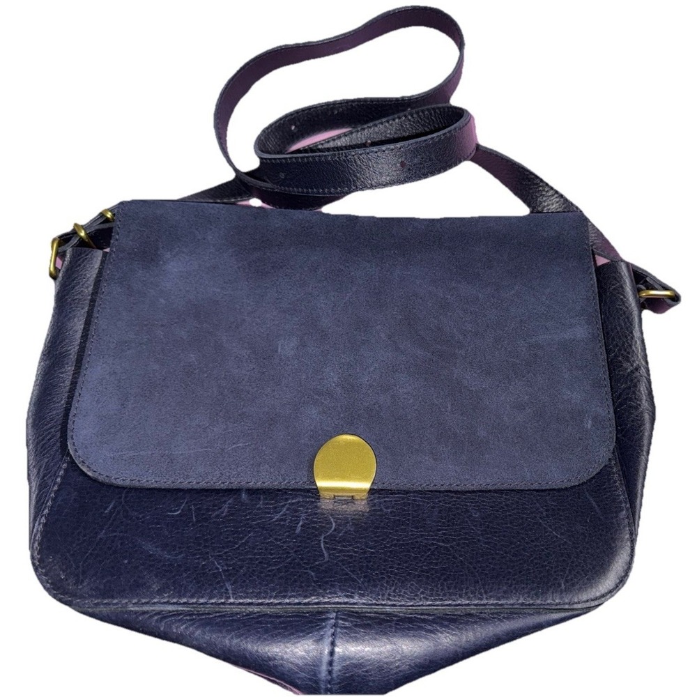 Madewell The‎ Abroad Shoulder Bag Blue All Leather Crossbody Flap Style Classic
